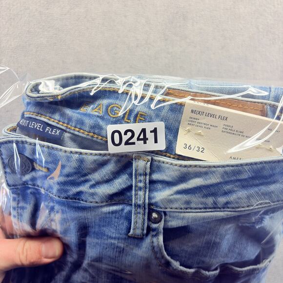 New American Eagle Jeans Men's 36x32 Stone Wash Stretch Skinny Thrashed Grunge - Picture 9 of 11